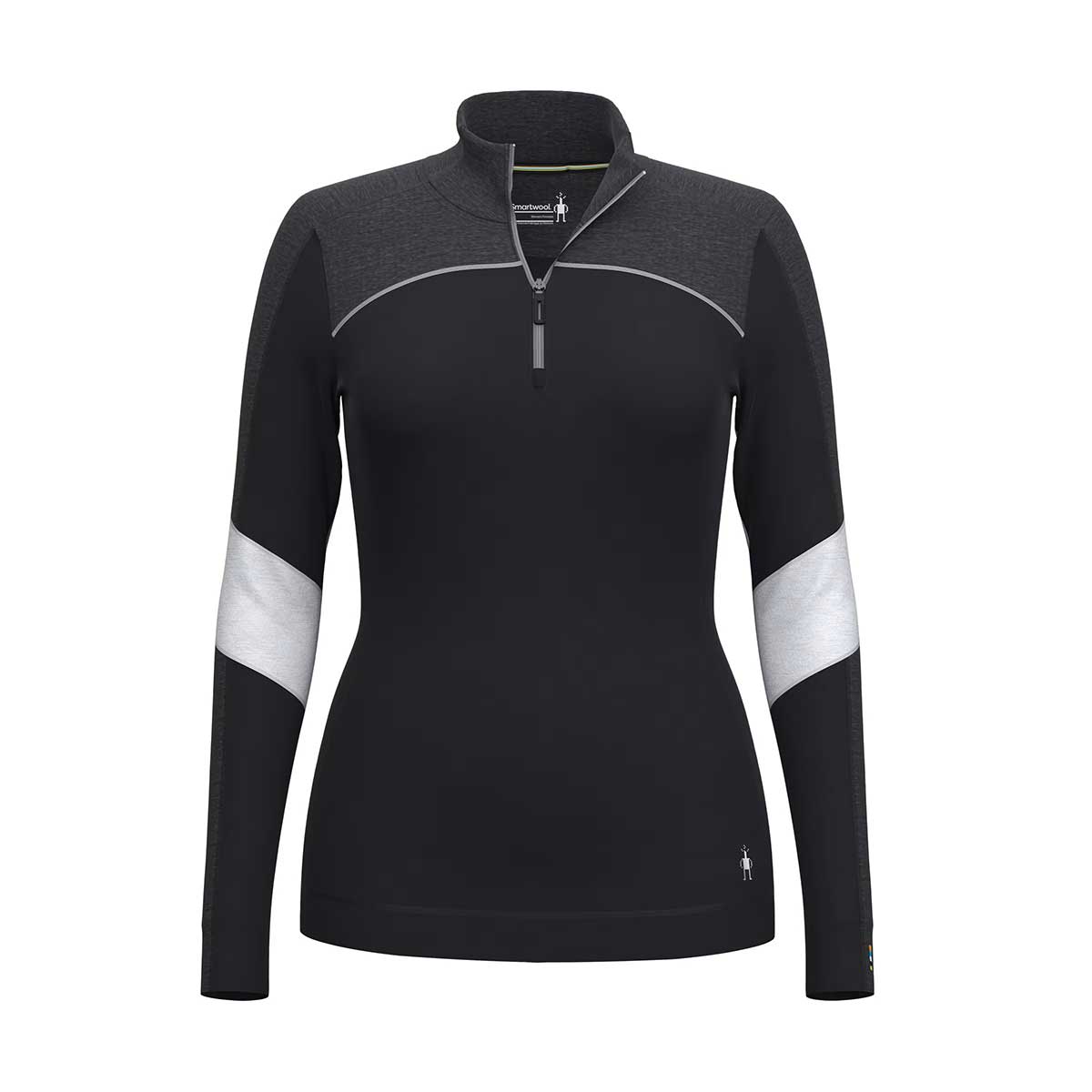 Smartwool Classic Thermal Merino Baselayer Colorblock 1/4 Zip Top Women's in Black and Charcoal Heather